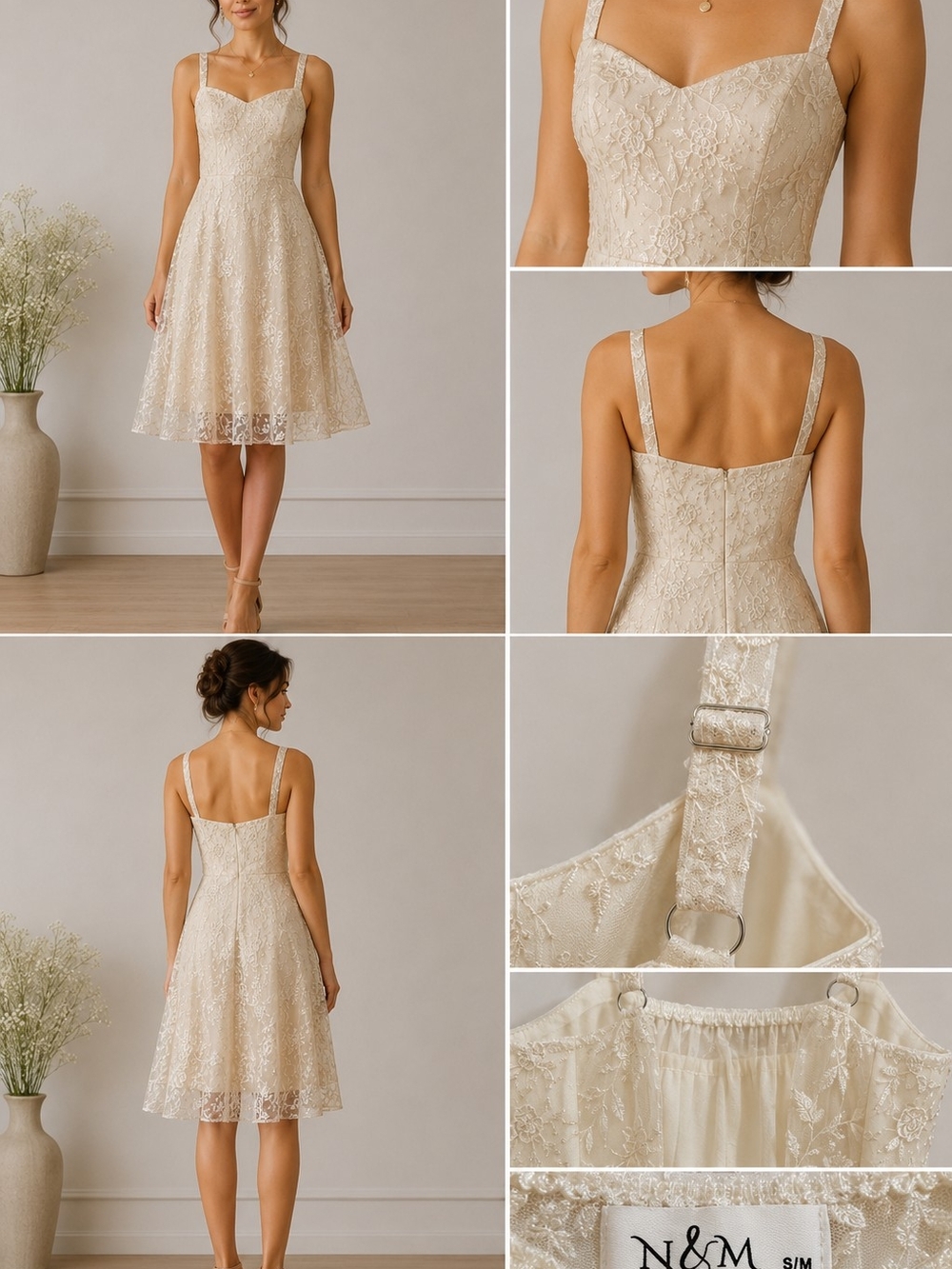 Cream Lace Midi Dress with Adjustable Straps